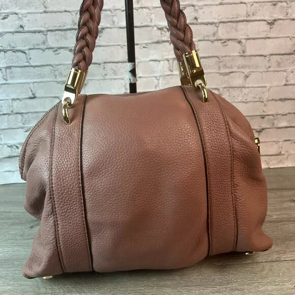 Michael Kors Naomi Bowling Leather Purse Braided Handle Satchel Dusty Rose - Picture 3 of 7